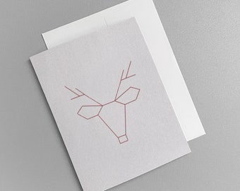 Geometric Stitched Reindeer Christmas Cards, Modern Minimalist Holiday Set of 6