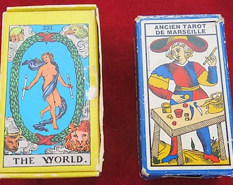Rare 80s Mini Rider-Waite & Grimaud Tarot de Marseille Pocket Tarot Set