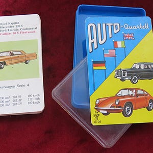 Auto-Quartett – Vintage 24-Card Car Quartet Game – 1950s–1960s Cars – Technical Specs – Made in Germany