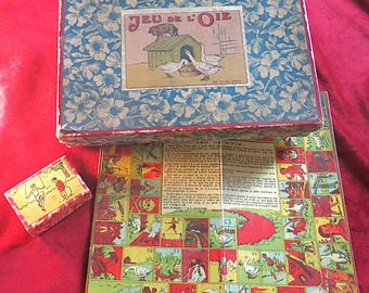 Jeu de l’Oie – N.K. Atlas Paris – 1911 Edition – Antique French Board Game in Floral Box