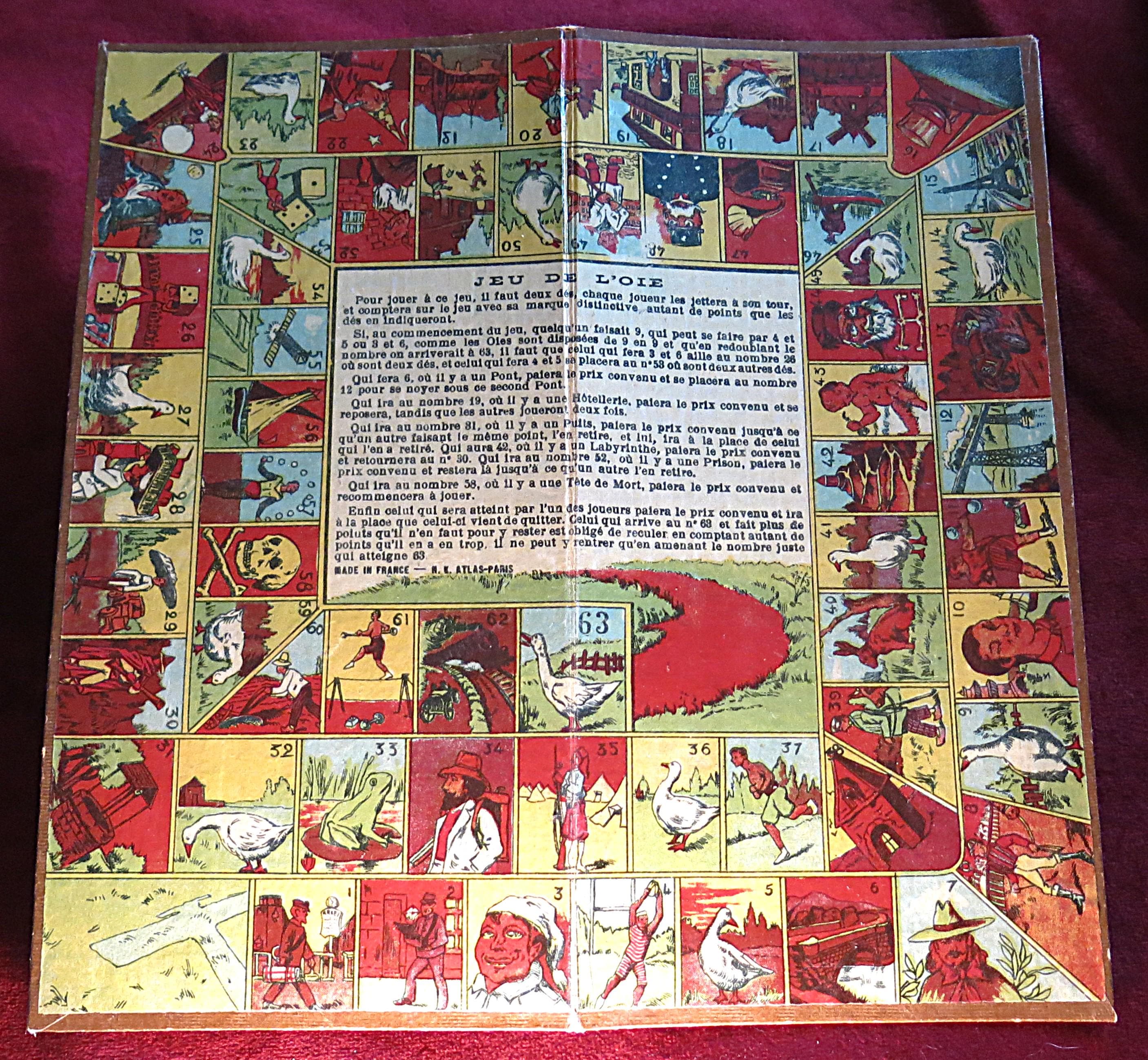 Jeu De L'oie Ancien N.K Atlas Paris – 1910/20, Boîte Jouet Rare, Made In France