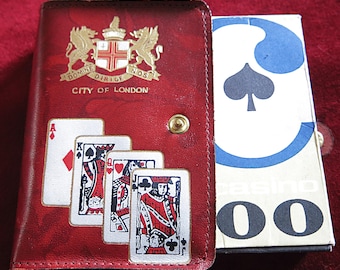 Circa 1970s City of London Playing Cards Set – Leather Case + Casino Deck – Gentleman Set