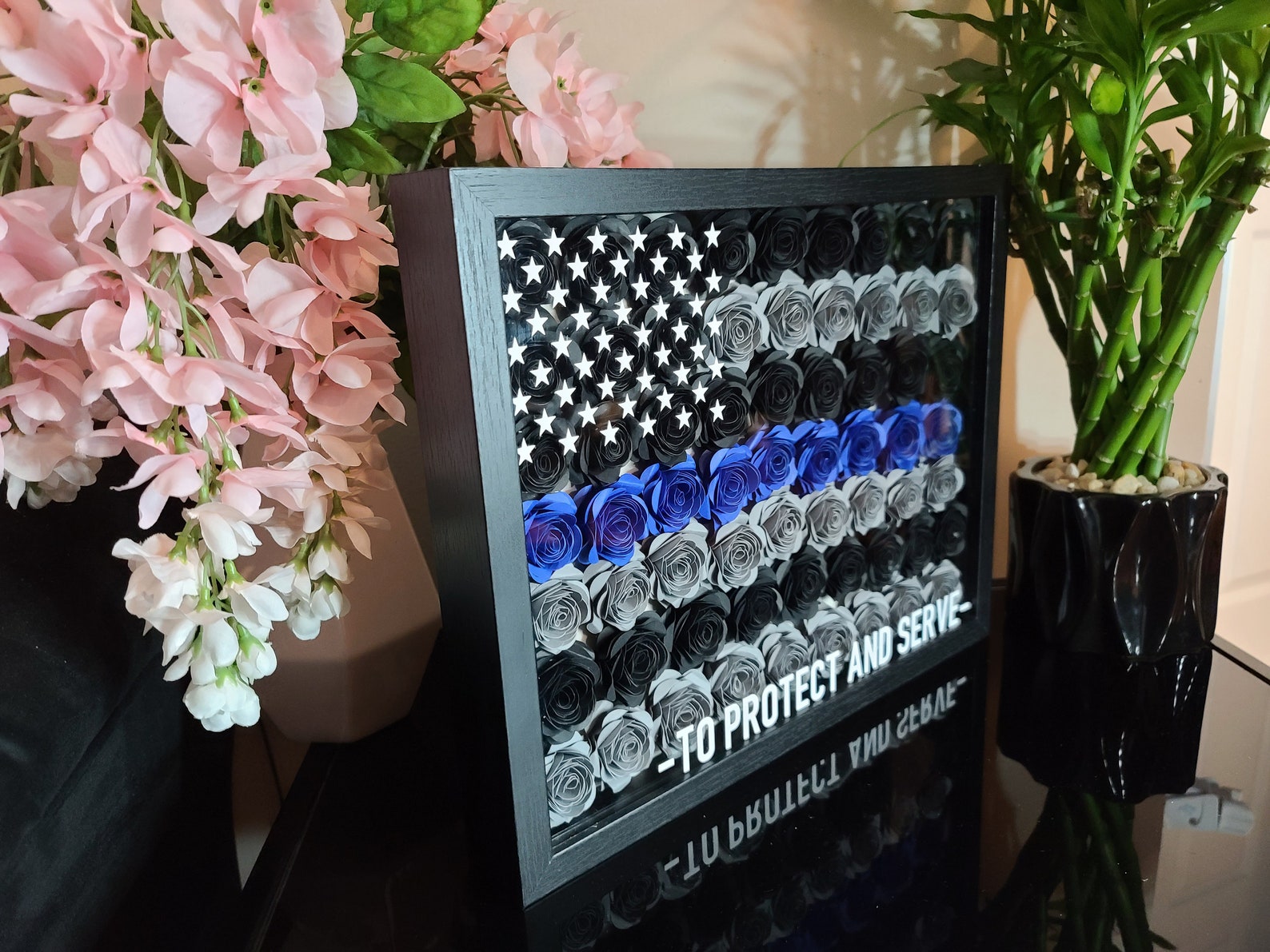 Thin Blue Line Flower Shadow Box Law Enforcement Gift Police Etsy