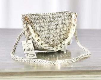 Modern Gray-Beige Crochet Handbag with Top Handle - Handmade Luxury Accessory