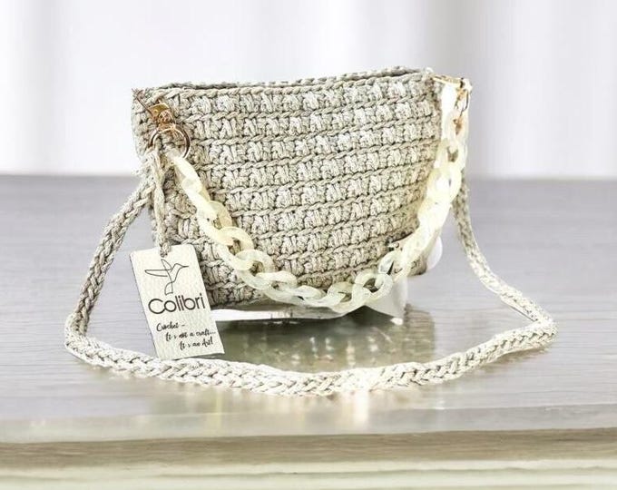 Modern Gray-Beige Crochet Handbag with Top Handle - Handmade Luxury Accessory