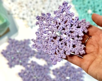 Handmade Lavender Crochet Snowflakes - Set of 5 | Unique Christmas Ornaments | Elegant Holiday Tree Decorations