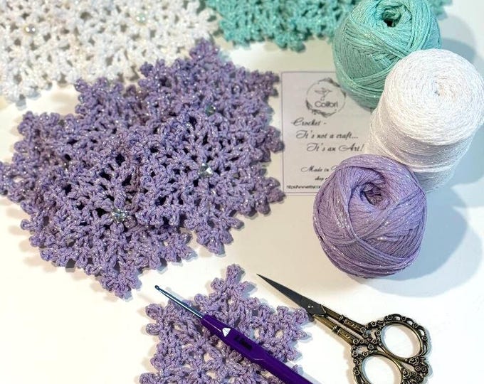 Handcrafted Sparkling Snowflake Set: Pack of 5 Crocheted Ornaments | Christmas Decorations, Holiday Gift, Crafted Winter Deco
