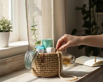 Handmade Jute Storage Basket | Small Crochet Basket | Perfect for Organizing | Gift for Mom, Wife, Daughter, or Sister