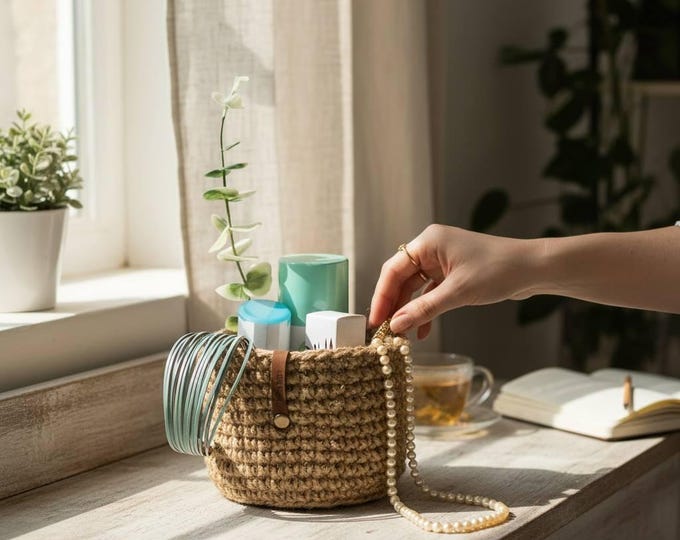 Handmade Jute Storage Basket | Small Crochet Basket | Perfect for Organizing | Gift for Mom, Wife, Daughter, or Sister
