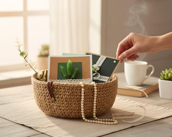 Handmade Jute Crochet Basket | Chic Brown Storage Basket with Wooden Base | Perfect for Kitchen, Dining Room & Gift Ideas