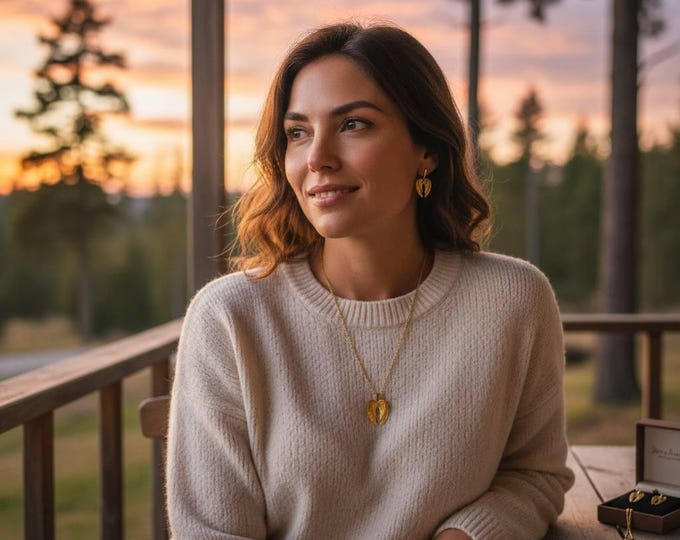 Gold Angel Wing Jewelry Set – Necklace & Earrings, Handmade Boho Jewelry, Elegant Wing Pendant, Gift for Her