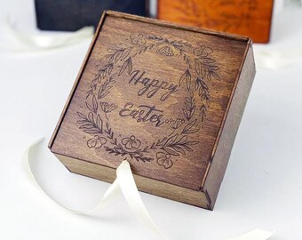 Personalized Easter Gift Box with Engraving Custom Wooden Keepsake Box Unique Easter Packaging