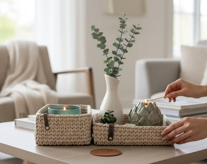 Handmade Crochet Basket Set – Perfect Gift for Easter & Mother’s Day – Decorative Storage Organizers