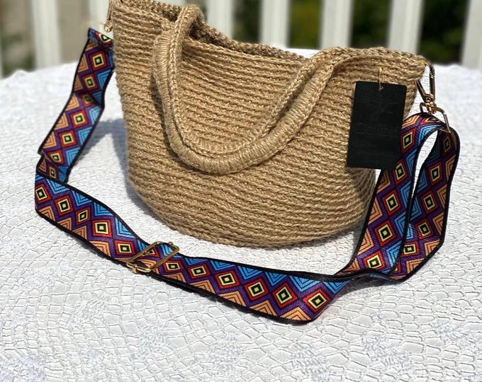 Handmade Crochet Jute Bag – Bucket Bag with MDF Bottom & Colorful Strap