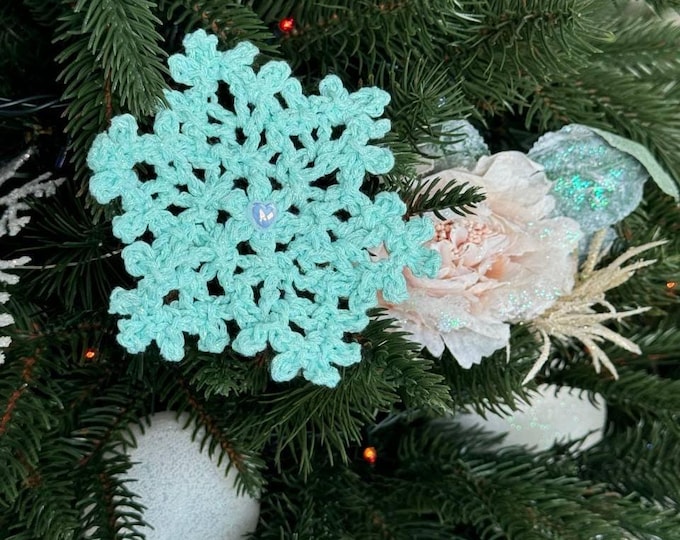 Mint Green Crochet Snowflakes - Set of 5 | Handmade Christmas Tree Ornaments | Fresh Holiday Decor