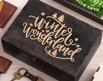 Wooden Gift Box Winter Wonderland, Personalized Christmas Eve Box, Keepsake box, Custom Engraved Holiday Gift box