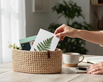 Handmade Crochet Basket with Wooden Base | Beige Storage Basket | Gift for Mom, Easter Gift, Nursery & Home Organizer
