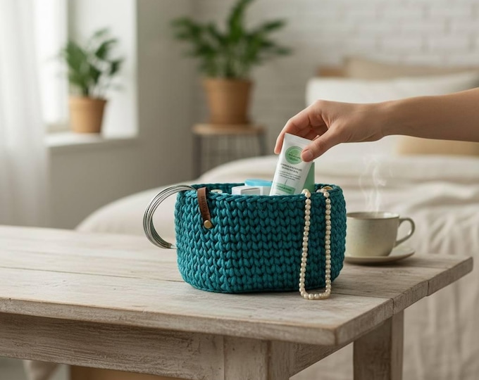 Handmade green Basket, green Basket, Crocheted Basket, Luxury Basket, gift baskets, interior basket, home decor, baby basket, fashion basket