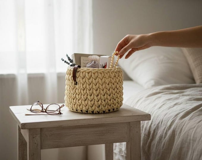 Handmade Milk Crocheted Basket, Plywood Bottom, Easter Gift