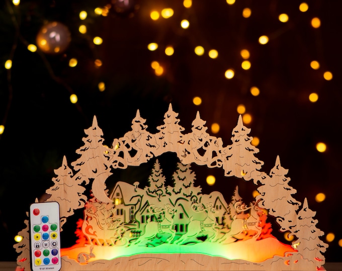 Christmas decoration, Xmas lighting ornament, 3d carved desktop decor, DIY Christmas gift