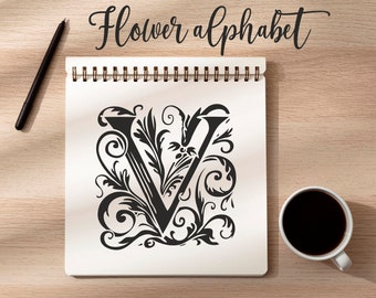Floral alphabet, decorative alphabet, personalized monogram, letter with monograms, beautiful letters, beautiful alphabet