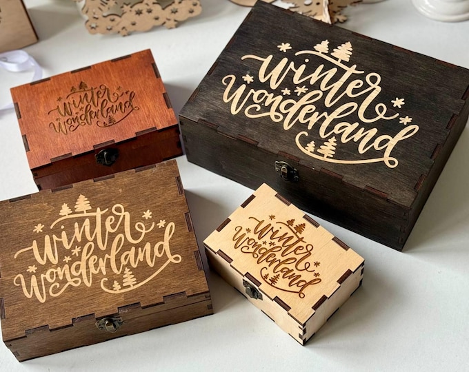 Wooden Gift Box Winter Wonderland, Personalized Christmas Eve Box, Keepsake box, Custom Engraved Holiday Gift box