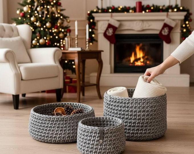 Crochet Basket with Wooden Bottom – Handmade Storage Basket – Stylish & Trendy Organizer – Boho Home Decor