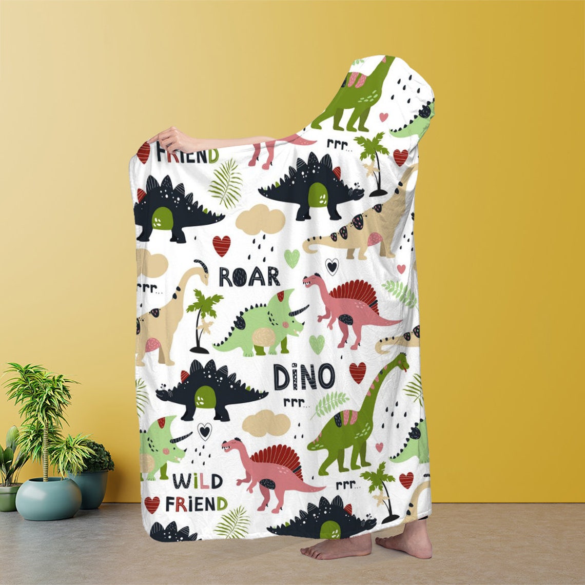 Cute Dinosaurs Hooded Blanket Hooded Blanket Adult And Kids Etsy
