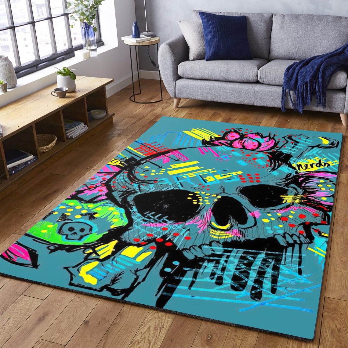 Graffiti Skull Art 3D Rug Printed NonSlip Area Rug for Etsy