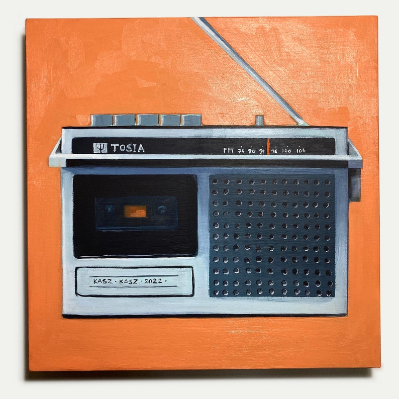 Vintage radio art, peinture original de radio, 80s radio, style vintage, art music, tableau de rétro radio, musique rétro, image 5