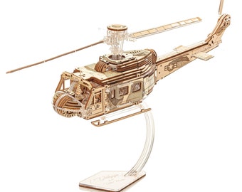 UH-1 Huey Helicopter 3D Puzzle: Valkyrja Wooden Model Kit