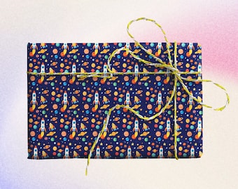 Space themed recyclable gift wrap & tags