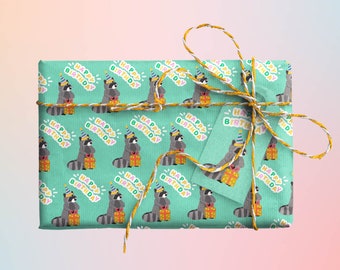 Happy Birthday Raccoon Recyclable gift wrap & tags