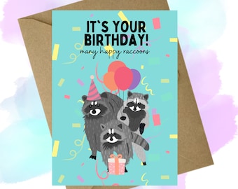 Raccoon Birthday Card - A6 Greeting Card