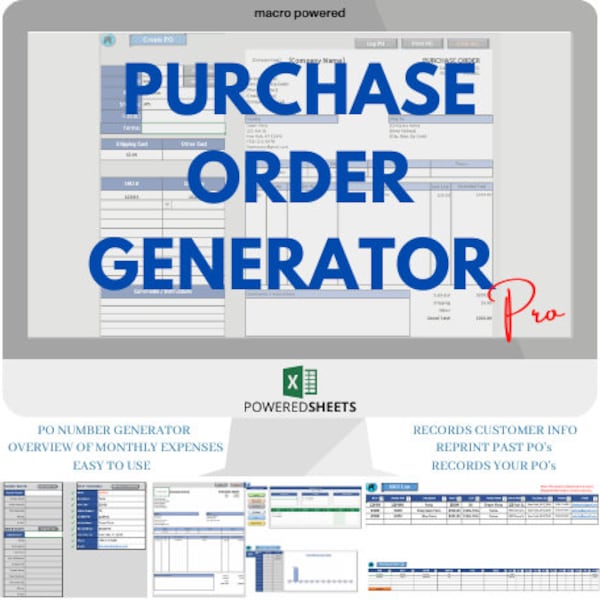 Purchase Order Generator Pro - Feuille de calcul d'achat, feuille de calcul Excel, modèle de bon de commande, modèle de bon de commande