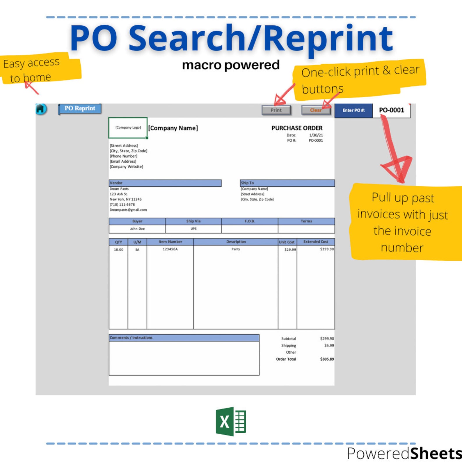 Purchase Order Generator Pro - Purchasing Spreadsheet, Excel ...