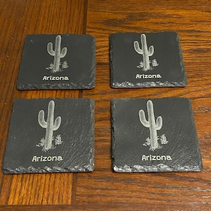Arizona - Slate Coasters - Set of 4 Custom Laser Engraved - Cactus