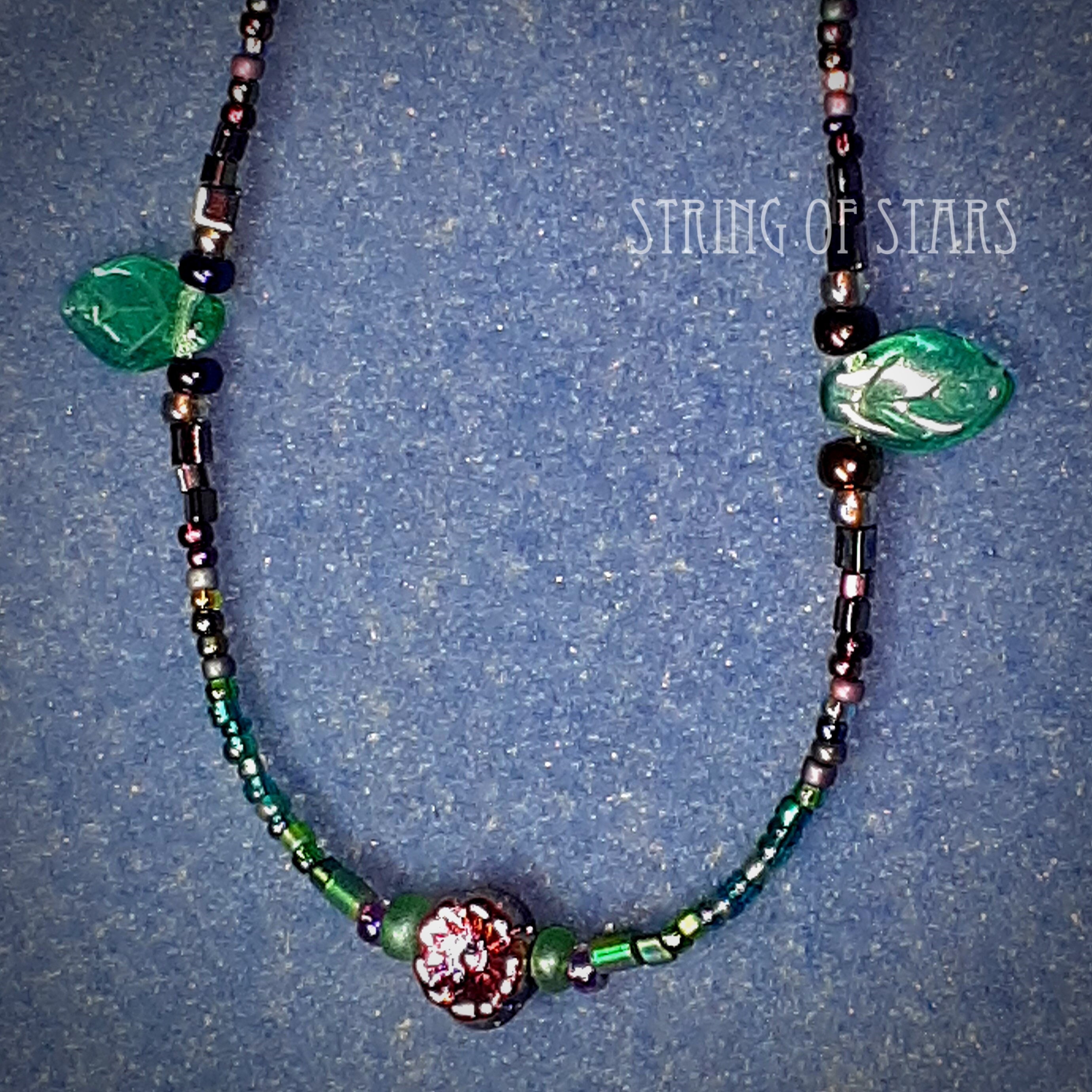 Iridescent Floral Beaded Necklace Etsy