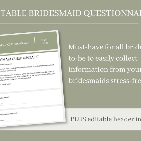 Bridesmaid Questionnaire Editable Google Form Etsy