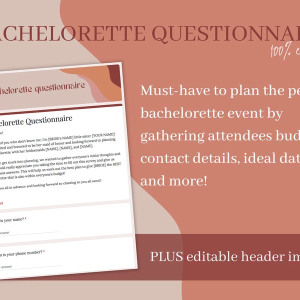 Editable Bachelorette Planning Questionnaire I Bridal Party Survey I Retro Boho Personalized Form