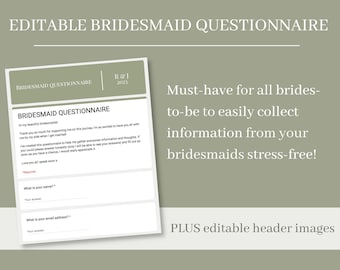Bearbeitbarer SAGE GREEN Brautjungfern-Fragebogen I Brautparty-Umfrage I Personalisiertes Formular