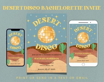 Zaproszenie i plan wieczoru panieńskiego Desert Disco (do pobrania w wersji cyfrowej)