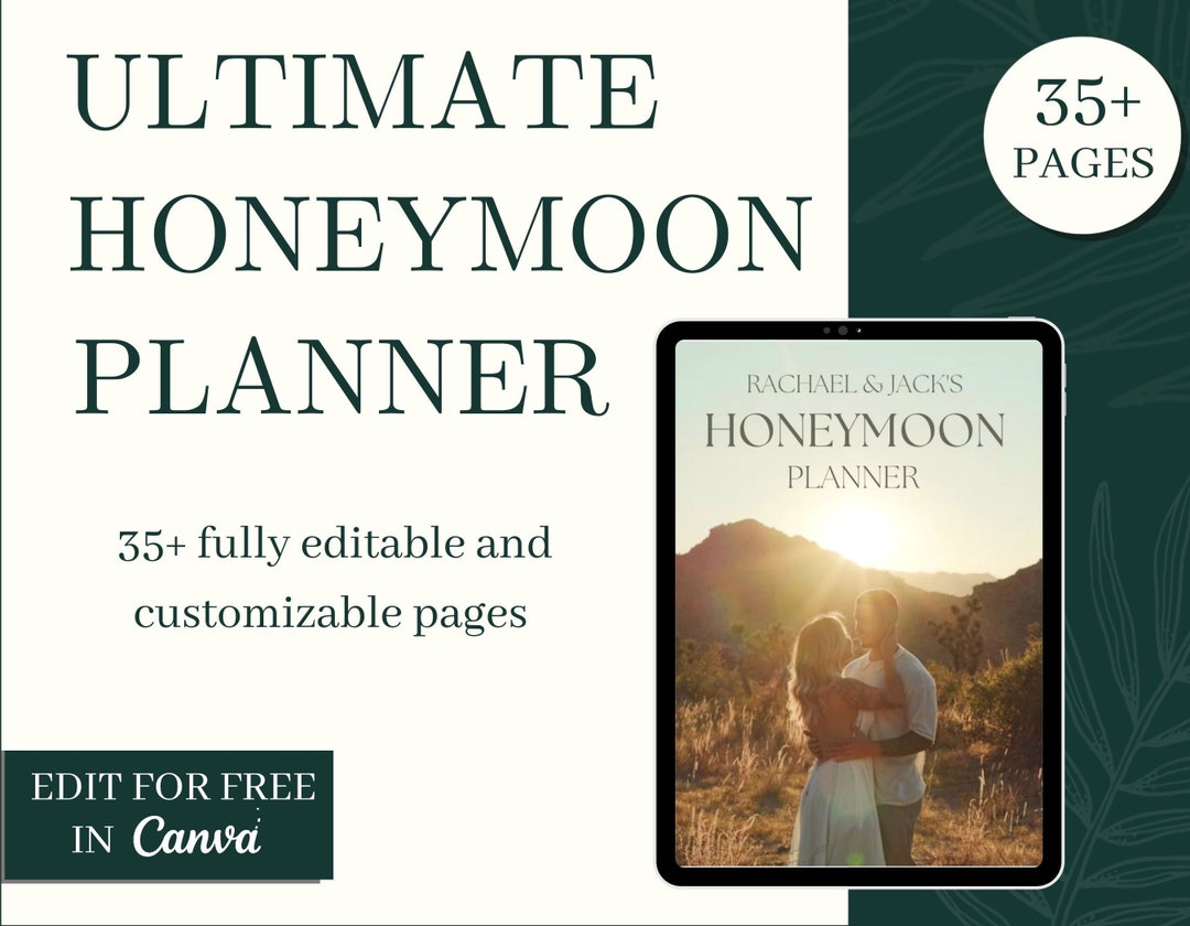 Honeymoon Planner Template, Travel Itinerary, Editable Vacation Planner