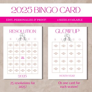 Glow Up Bingo Card Editable 2025 Bingo Card New Year's Resolutions Tracker Manifestation Bingo Goals, 2025 Vision Board New Year Party Game
