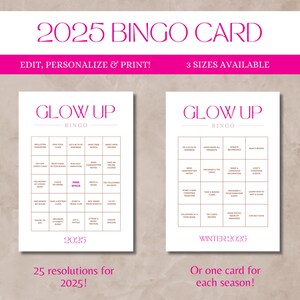 Glow Up Bingo Card Editable 2025 Bingo Card New Year's Resolutions Tracker Manifestation Bingo Goals, 2025 Vision Board New Year Party Game