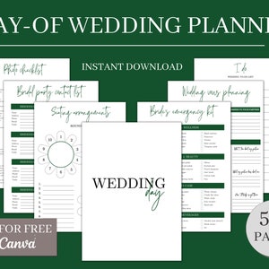 Editable EMERALD GREEN Day-Of Wedding Planner Personalize Printable Planner Digital Wedding Organizer Day Of Wedding Binder Template Planner