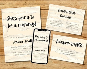 Paquete de invitaciones para baby shower de Halloween: temática de momia (descarga digital)