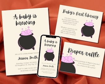 Paquete de invitaciones para baby shower de Halloween: temática gótica rosa (descarga digital)
