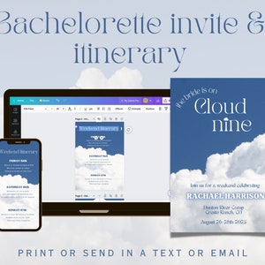 On Cloud Nine Bachelorette Invitation & Itinerary Template (Digital Download)