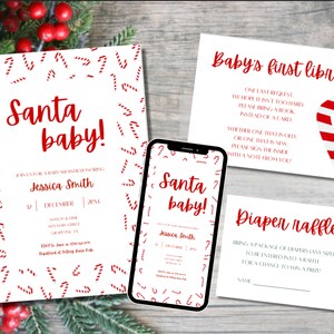 Invitation de fête prénatale du père Noël en décembre Invitation de fête prénatale de Noël Baby shower de Noël Eviter une suite de douche d'invitation numérique pour baby shower
